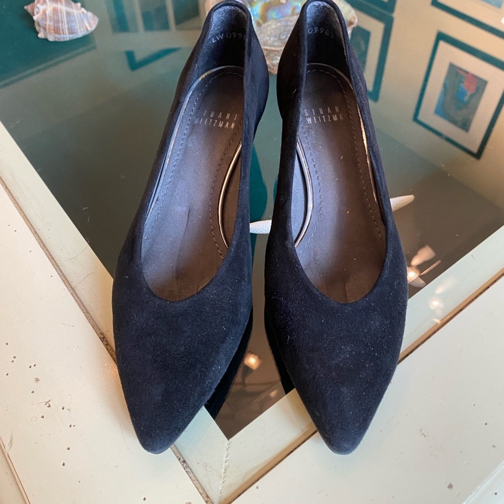 Stuart Weitzman Black Suede Wedge Heel Minimalist Design
